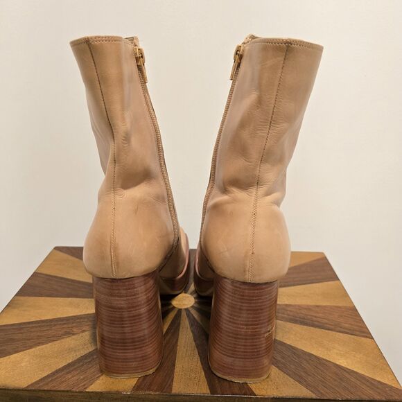 90s Y2K Bakers Tan Leather Chunky Heel Mid Calf Platform Boot 10 Womens Vintage - Picture 6 of 16
